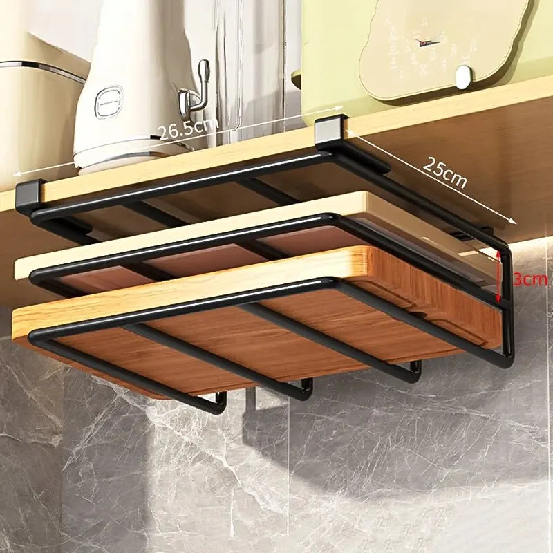 SpaceMax 3‑Tier Wall‑Mounted Cutting Board Rack – No‑Drill Cabinet Organizer